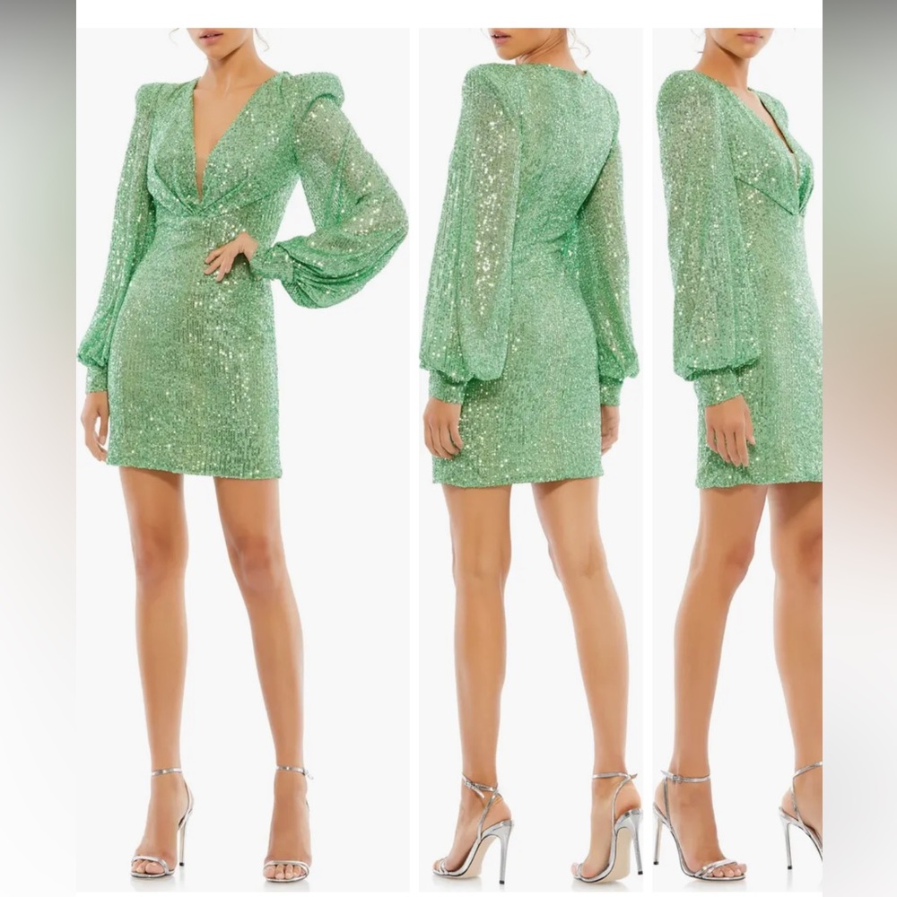 MAC DUGGAL NEW Sequin Bishop Sleeve Cocktail Dress